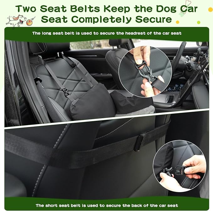 VVICOGARD Dog Car Seats for Small Dogs, Removable Airbag Design Black Washable Pet Booster Seat with Thick Cushion, Travel Doggie Bed Carseat for Small Dog Up to 33 lbs