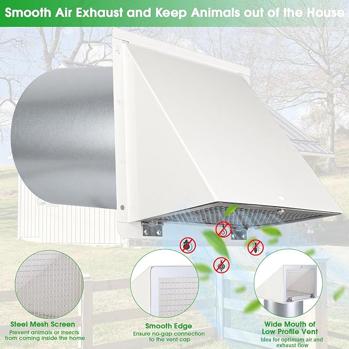 12 Inch Hooded Wall Vent with Screen and Damper,Outdoor Wall Exhaust Cover Cap Dryer Vent Cover for Duct HVAC Dryer AC Range Hood Exterior Cooling Ventilation and Outside Air Exhaust,Galvanized Steel