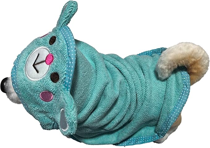 Dog Hooded Bathrobe Towel, Fast Drying Bath Towel Absorbent Warm Blanket Blue M