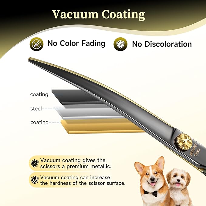 7.5'' Curved Dog Grooming Scissors CNC 440C Blades Sharp and Durable Dog Shears Black and Gold Dog Scissors Smooth Cutting Easy to Use for Professional Groomer