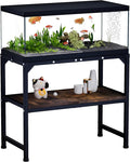 10-20 Gallon Fish Tank Stand, Metal Aquarium Stand with Adjustable Non-Slip Foot and Wooden Shelf, Reptile Tank Stand Easy to Assemble for Home Office, Firm and Steady(Tank not Included)
