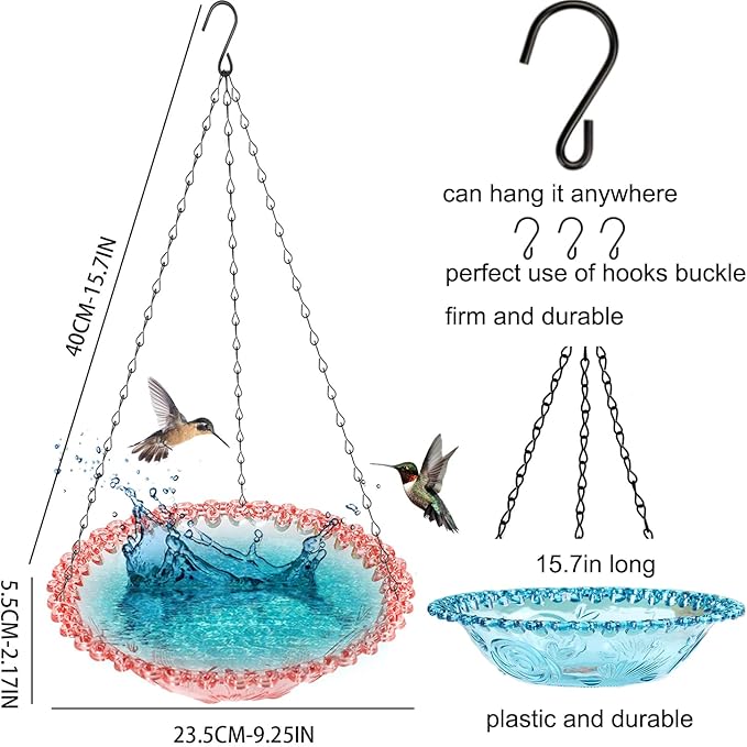 4 Pack Super Value Hanging Plastic Bird Baths and Feeders for Outdoors Bird Water Bowls and Seed Trays Set Attract Wild Birds Garden Yard Decor Gift (Blue Pink Gray Purple)