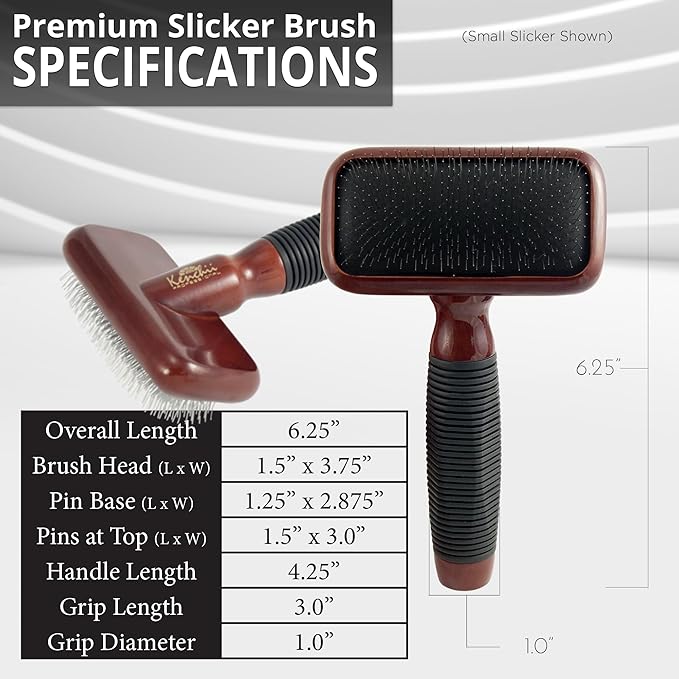 Kenchii Slicker Brush for Dogs, Professional Dog Grooming Brush for Loose Fur, Tangles, Long Short Haired, Stainless Steel Pins, Maplewood Handle, Small