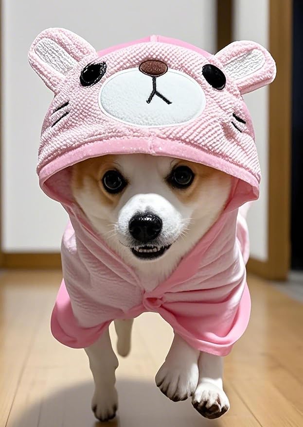 Dog Hooded Bathrobe Towel, Fast Drying Bath Towel Absorbent Warm Blanket Pink S