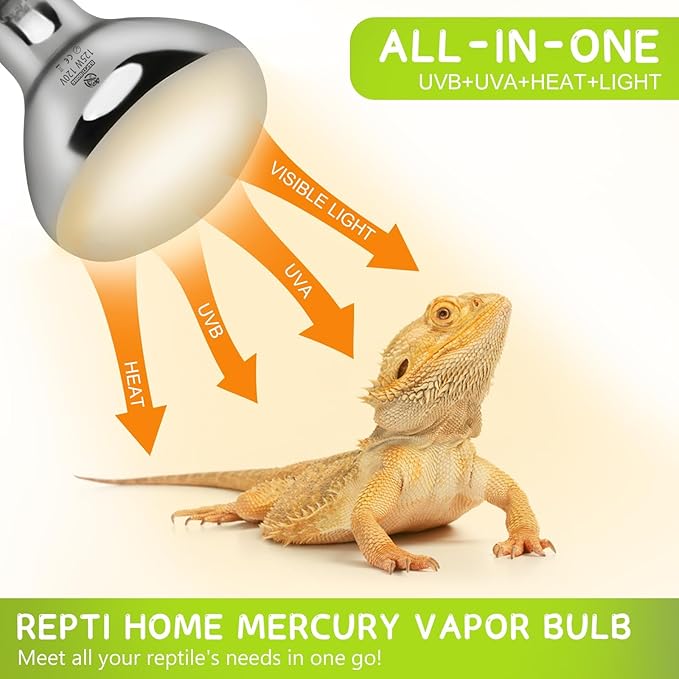 125W UVA UVB Vapor Reptile Heat Lamp, High Intensity Self-Ballasted UVB Basking Lamp Bulb,Full Spectrum Sun Light for Reptiles and Amphibians