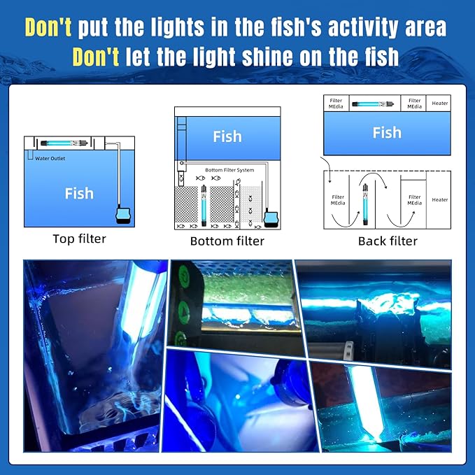 11W Aquarium UV Light for 55-150 Gallon Fish Tank Aquarium Algae Clean Light Green Machine Algae Remover (FishTankLight-11W)