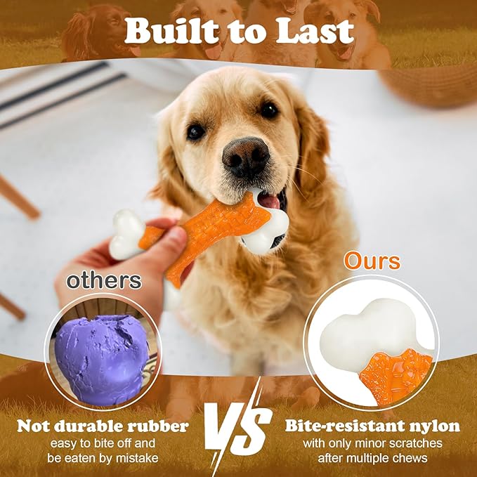 10-Pack Dog Toys for Aggressive Chewers Large Breed, Tough Bones, Nylon Puppy Teething Chew Toys Medium Dogs, Heavy Duty Peanut Butter Flavor Toys