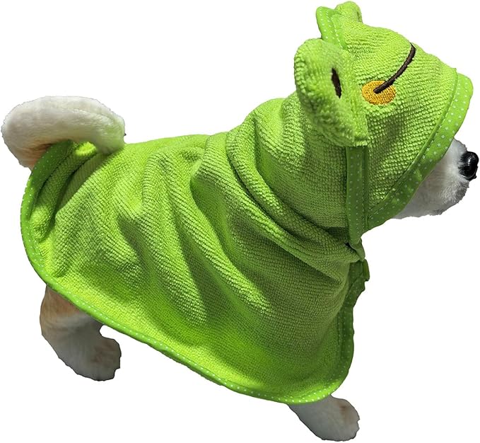 Dog Hooded Bathrobe Towel, Fast Drying Bath Towel Absorbent Warm Blanket Green L