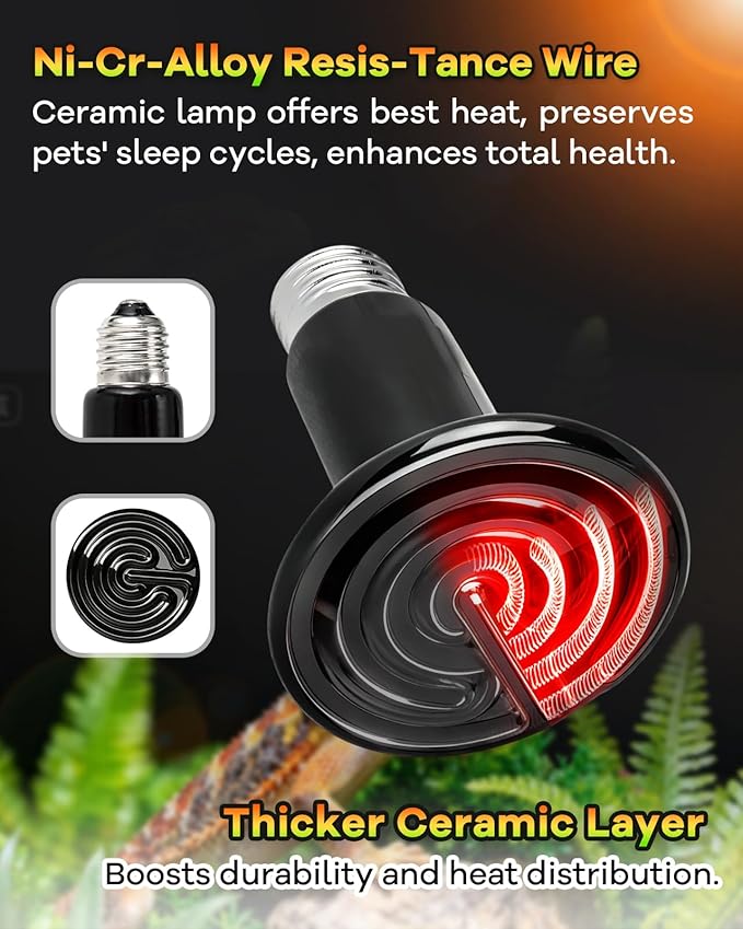 100W Ceramic Heat Emitter, 2 Pack Reptile Heat Bulbs, Ceramic Heat Lamp for Reptiles, Amphibian, Chicken, Dog, Cat, Snake, Chicken