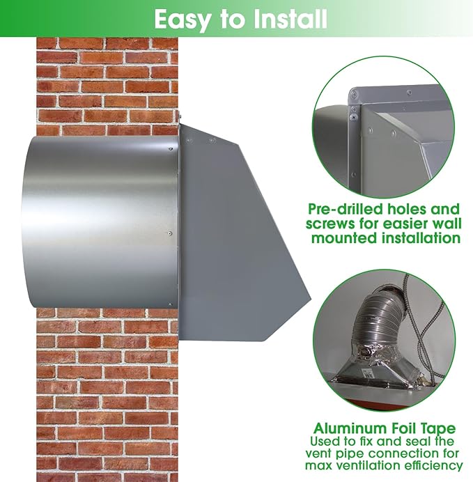 10 Inch Hooded Wall Vent Exhaust with Screen and Damper,Outdoor Wall Exhaust Vent Cover Cap for Kitchen Range Hood Outside Exterior Dryer Ventilation,Galvanized Steel,Gray