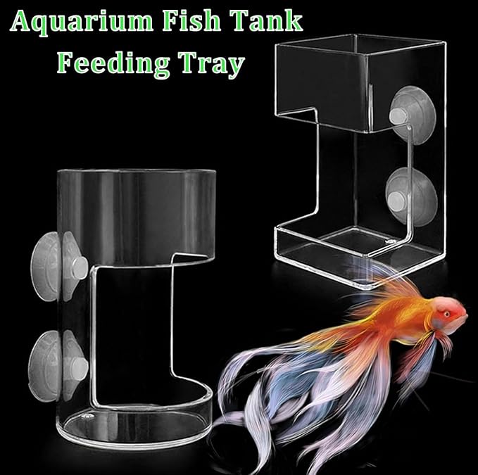 1 Pcs Fish Tank Feeding Tray with Suction Cup, Acrylic Feeding Tube Fish Food Holder, Automatic Fishing Feeder Aquarium Tank Divider Supplies, Breeder Box for Aquarium Accessories (Square)