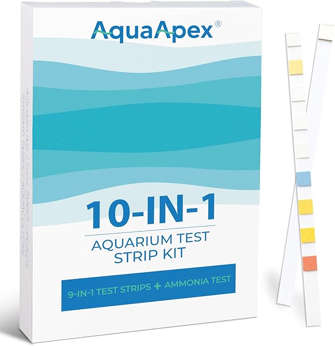10-in-1 Aquarium Test Strips (100 Strips) 50 Multi-Test + 50 Ammonia Strips | Ammonia Test Strips for Fish Tank, Aquariums, Ponds & Shrimp Tank | for Freshwater & Saltwater | Test Nitrate, pH & More