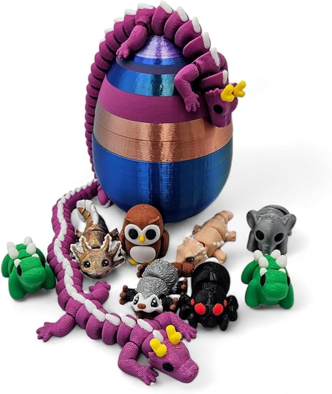 10 Pack Mystery Mini Animal Packs - 3D Printed Articulating Figurines - Unique and Fun Designs Includes Mystery Egg - Stress Relief (10 Pack)