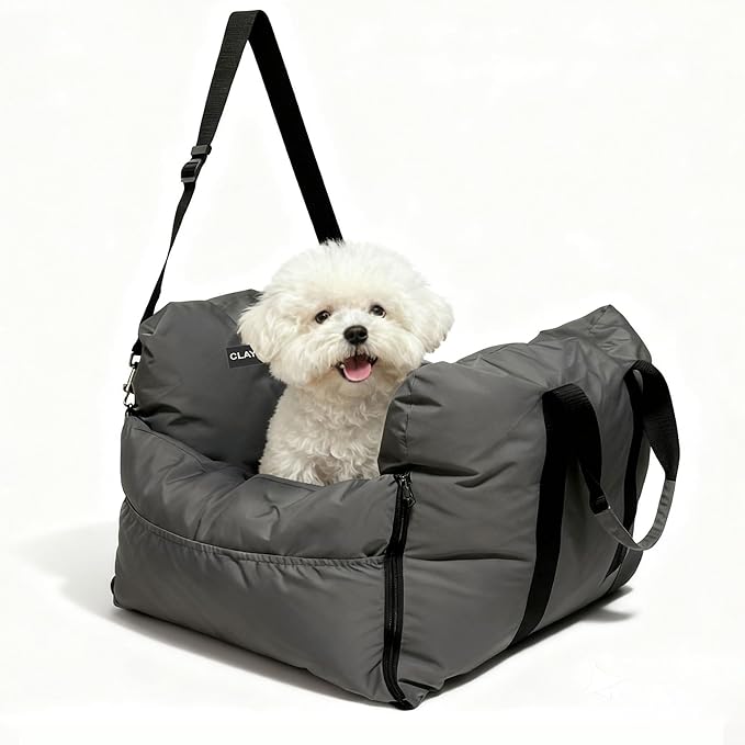 Dog Car Seat for Small Dogs - Soft Booster Seat with Safety Strap, Waterproof & Washable Pet Travel Carrier Bed, Portable Puppy Carseat with Storage for Car Travel Comfort
