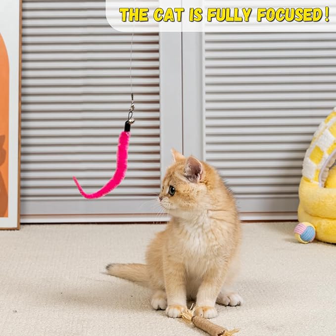 11-Pack Cat Wand Toys with Silvervine Sticks & Feather Refills – Interactive Adjustable Fishing Pole Toy for Indoor Cats, Bell & Elastic String – Durable Kitten Toys