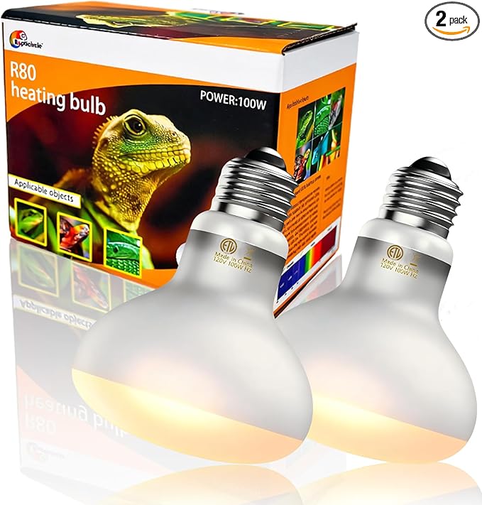 100W Reptile Heat Lamp Bulbs, 2-Pack Basking Spot Light for Bearded Dragon, Lizard, Turtle, Snake – Simulates Natural Sunlight for Amphibian Terrariums & Reptile Habitats