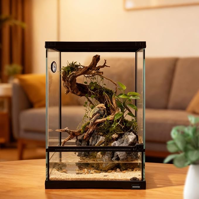 11 Gallon Tall Reptile Glass Tank 12"x12"x18" with Drainage Hole - Pre-Assembled Vertical Reptile Cage Enclosure for Arboreal Geckos,Chameleon,Lizard,Tree Frog and Snake