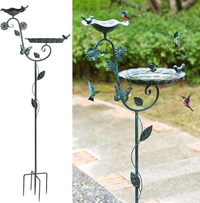 Metal Bird Baths for Outdoors, 56.5" H Heavy Duty Birdbaths with 5 Prong Base, Vintage Free Standing Bird Feeders for Garden, Bird Bath Stand Bowl for Outside Yard Patio Decor, Blue