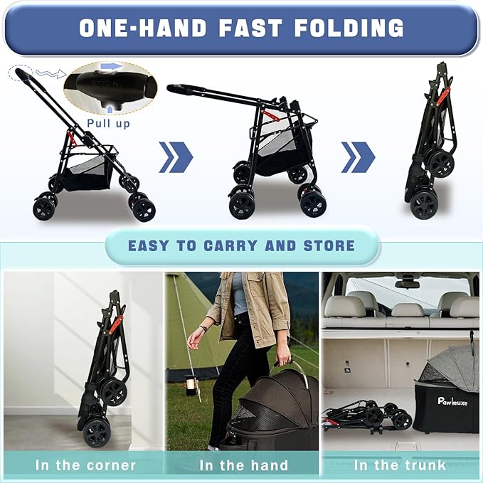 4 Wheels Pet Stroller 4 in 1 Pet Stroller with Detachable Carrier for Small & Medium Dogs Cats up to 55 lbs Easy-Folding Travel Dog Wagon with Car Seat Breathable Mesh,Blue Cartoon