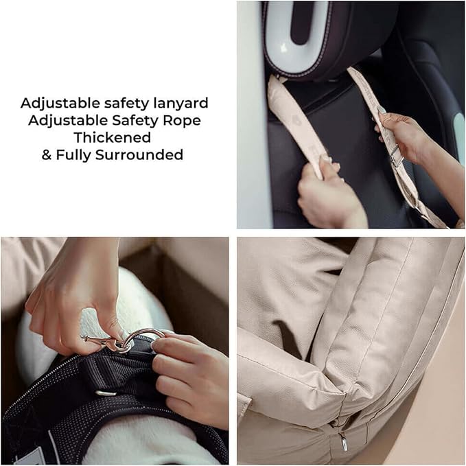 FUNNYFUZZY Dog Car Seat for Medium Sized Dogs, Waterproof 3 in 1 Soft Leather Dog Car Bed for Travel and Home,Portable and Safety,Fits Pets Up to 35 lbs(Khaki)
