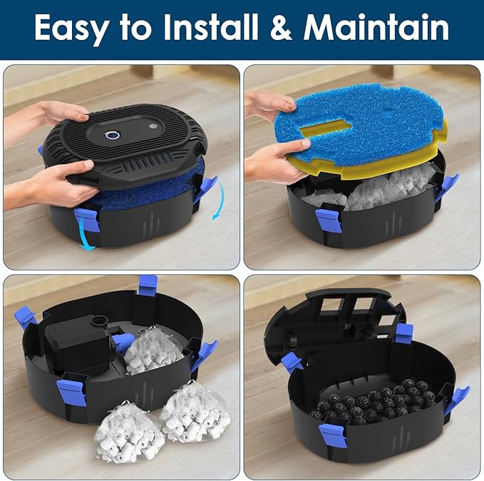 AquaMiracle All-in-One Koi Pond Filters for Outdoor Ponds 200-350 Gal, Pond Fountain Pump with 3 Spray Patterns, Fountain Kit with 400GPH Water Pump for Garden, Water Feature, Bird Baths