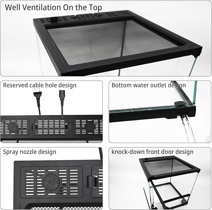 11 Gallon Tall Reptile Glass Tank 12"x12"x18" with Drainage Hole - Pre-Assembled Vertical Reptile Cage Enclosure for Arboreal Geckos,Chameleon,Lizard,Tree Frog and Snake