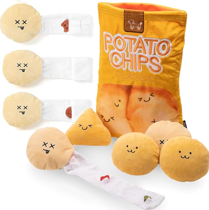 YEPPUPPY Dog Plush Toy Set with Snack Bag (Potato& More Chips)