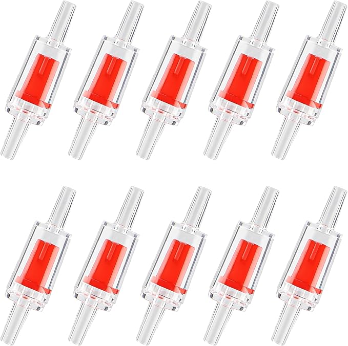 10PCS Aquarium Air Check Valve, One Way Non-Return Check Valve for Aquarium Air Pump, for 3/16 Inch Airline Tubing, Fish Tank Accessories (Red)