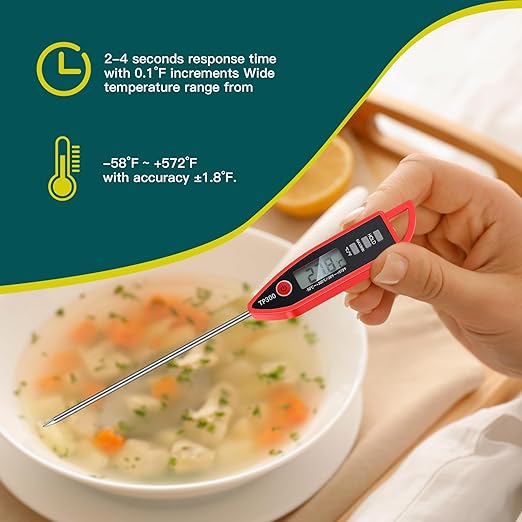 12 Set Waterproof Food Thermometer for Water, Liquid, Candle and Cooking Digital Meat Thermometer with Long Probe Instant Read for Kitchen BBQ Grill Candy (Red)