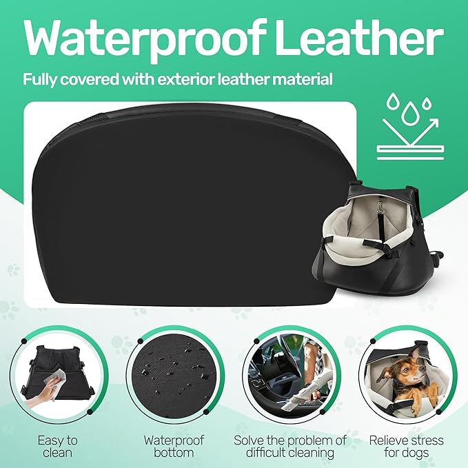YUDODO Small Dog Car Seat Under 7lbs Luxury PU Leather Dog Booster Seat with Safety Belt, Soft Cushion, Can be Used as Pet Front Carrier Backpack Black