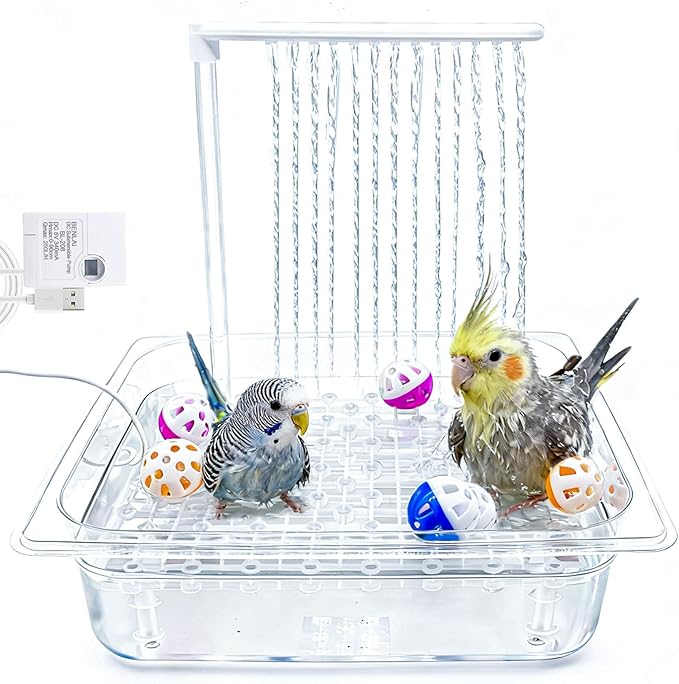 kathson Parrot Bathtub with Pump,Large Automatic Bird Bath Shower Fountain,Parakeet Bath Tub with USB Electric Water Cycle,Bathing Container for Cockatiel,Cockatoo,Lovebird,African Grey,Conure,Budgie