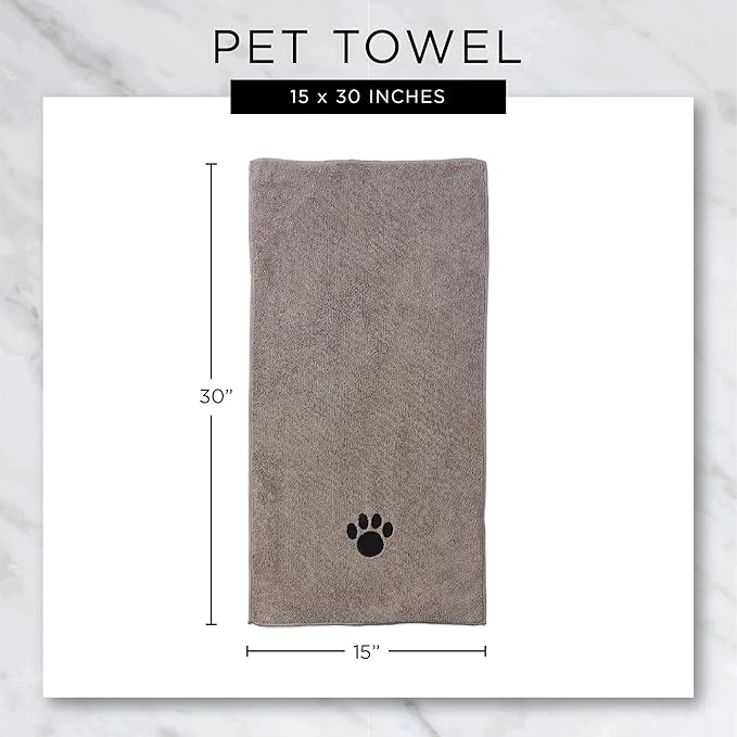 Bone Dry Pet Grooming, Embroidered Microfiber Towel Drying Collection, 15x30, Stonewash Blue