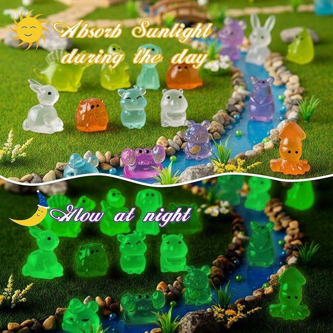 120pcs Multicolor Mini Resin Animals Luminous Tiny Ducks Figures for Micro Fairy Garden Accessories Micro Landscape Ornaments DIY Mini Outdoor Decor Dinosaur Rabbit Flamingo Owls Ocean Creature