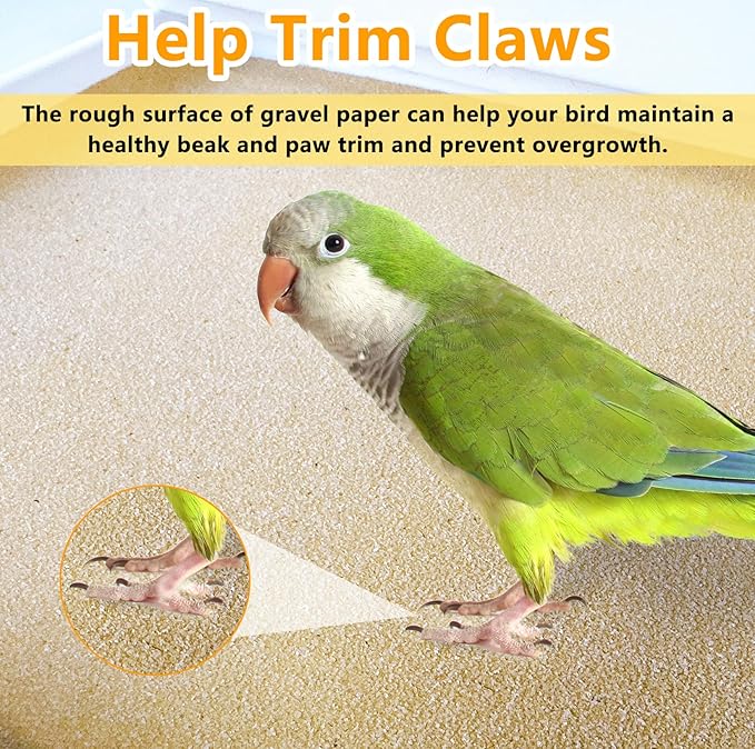 10PCS Gravel Paper for Bird Cage, 17 x 11 inch Cuttable Sea Sand Paper Liners, Calcium Sandpaper for Hard-Billed Birds, Bird Cage Liners for Parrots,Cockatiels & All Your Feathered Friends