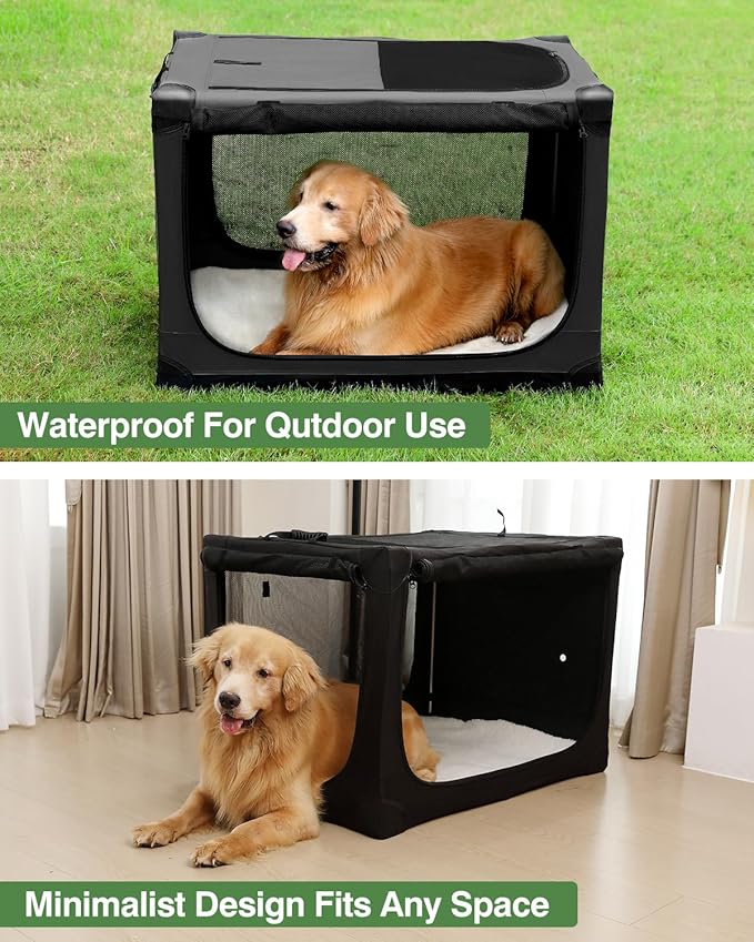36 Inch Collapsible Travel Dog Crate for Medium Large Dogs, Portable Dog Crate 4-Door Foldable Soft Kennel with Durable Mesh Windows for Indoor & Outdoor Travel, with Storage Bag,Black