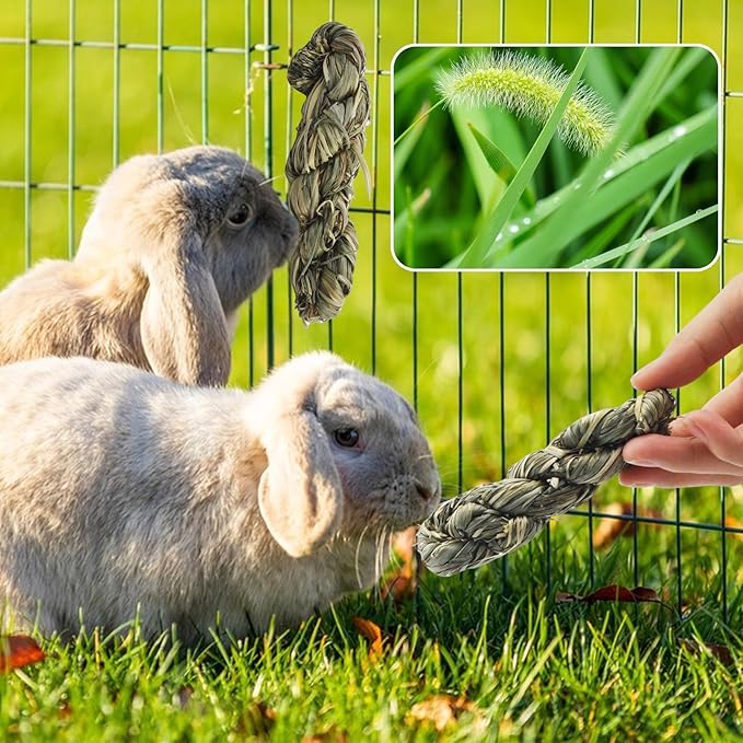 10pcs Rabbit Timothy Hay Toy,Rabbit Chew Toys Bunny Treats Natural Timothy Grass Stick Natural Woven Molar Teeth Chewing Toys for Bunny Hamster Guinea Pigs Chinchilla Gerbils