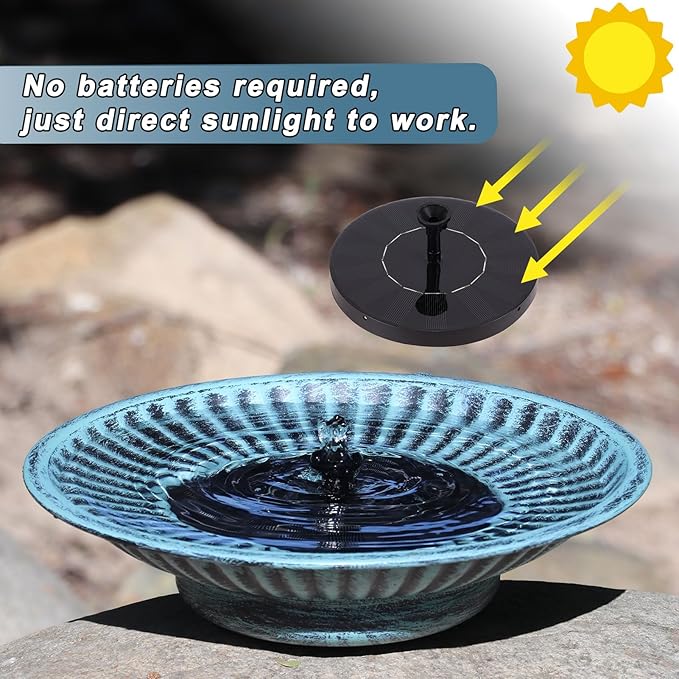 12.3" Solar Fountain Bird Bath for Outside, Metal Solar Bird Bath Fountains, Bird Bath Bubbler for Garden Patio Decor-Blue
