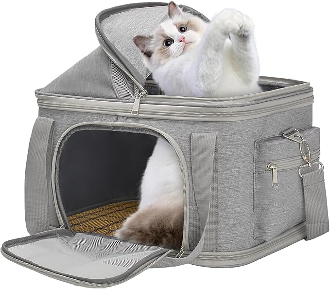 Airline Approved Pet Carrier Soft-Sided Dog Carriers Travel Tote Bag for Small Dogs Cats, Foldable Pet Bag for Puppies Small Animals with Pockets (Grey, 16.2" x 11.4" x 13")