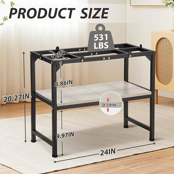 10-20 Gallon Fish Tank Stand, Metal Aquarium Stand with Adjustable Non-Slip Foot and Wooden Shelf, Reptile Tank Stand Easy to Assemble for Home Office, Firm and Steady(Tank not Included)