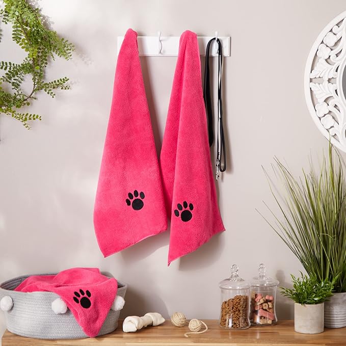 Bone Dry Pet Grooming, Embroidered Microfiber Towel Drying Collection, 15x30, Raspberry Sorbet