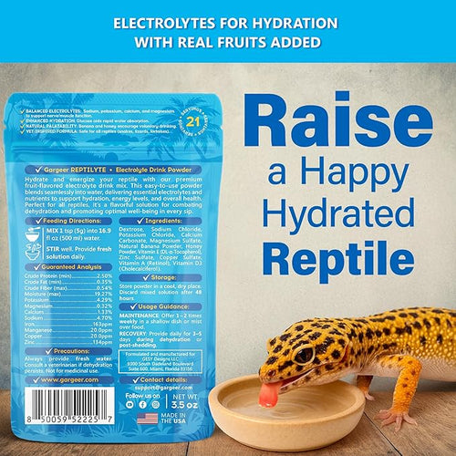 'ReptiLyte' Electrolyte Drink Supplement with Fruit for Reptiles | Hydration & Palatability Boost | Bearded Dragons, Geckos, Lizards, Tortoises | Made in USA. Enjoy!
