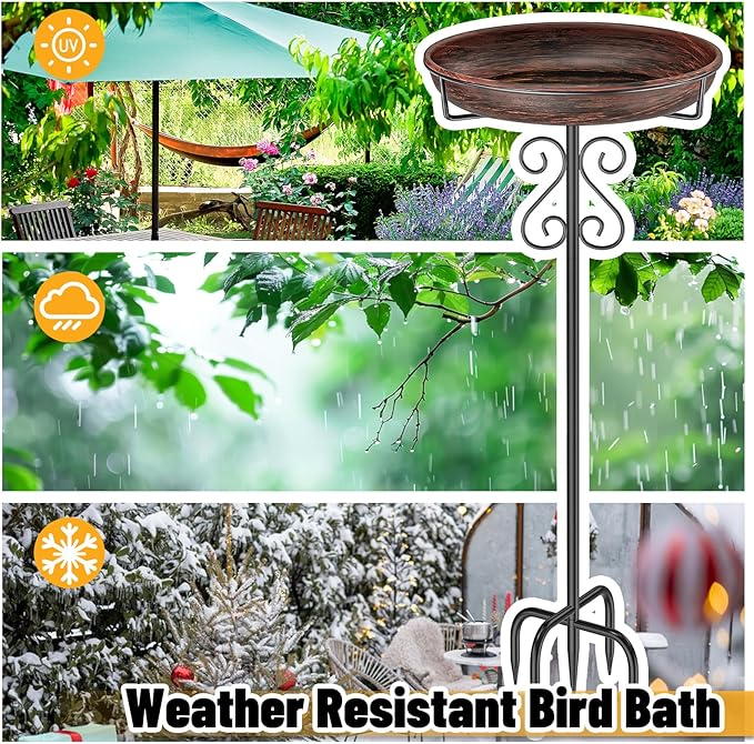 Metal Bird Bath for Outside,Bird Baths Feeder Bowl with 5 Prongs Base Stake,Freestanding BirdBaths for Outdoors Garden Patio Yard Lawn Decor (Vintage Bronze)