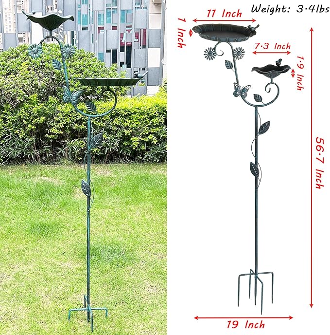 Metal Bird Baths for Outdoors, 56.5" H Heavy Duty Birdbaths with 5 Prong Base, Vintage Free Standing Bird Feeders for Garden, Bird Bath Stand Bowl for Outside Yard Patio Decor, Blue