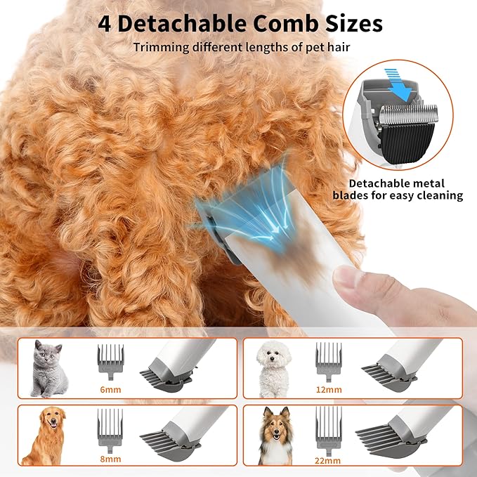 Dog Grooming Vacuum Kit, Pet Grooming Vacuum with Electric Dog Hair Clipper, Grooming Brush, Cleaning and Crevice Tool with 1.5L Dust Cup 5 Grooming Tools for Shedding Pet Hair, Home Cleaning