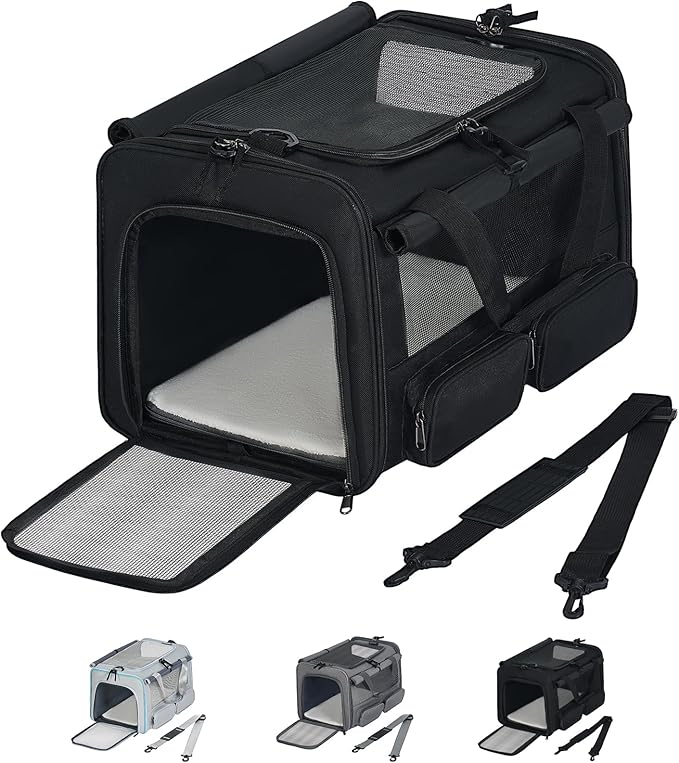 Cat, Dog Carrier for Pets up to 15 lbs, Soft-Sided Collapsible Pet Carrier with Upgraded Sturdy Base, Privacy Curtain and 2 Storage Bags, Cat Bag for Medium Cats and Small Dogs