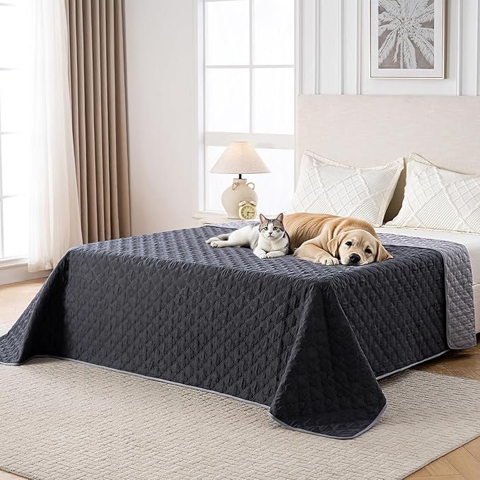 100% Double-Sided Waterproof Blanket, Couch Cover for Dogs Washable, Reversible Dog Bed Cover.(Dark＆Light Grey, 82 X 82 Inch - 1 Pack)