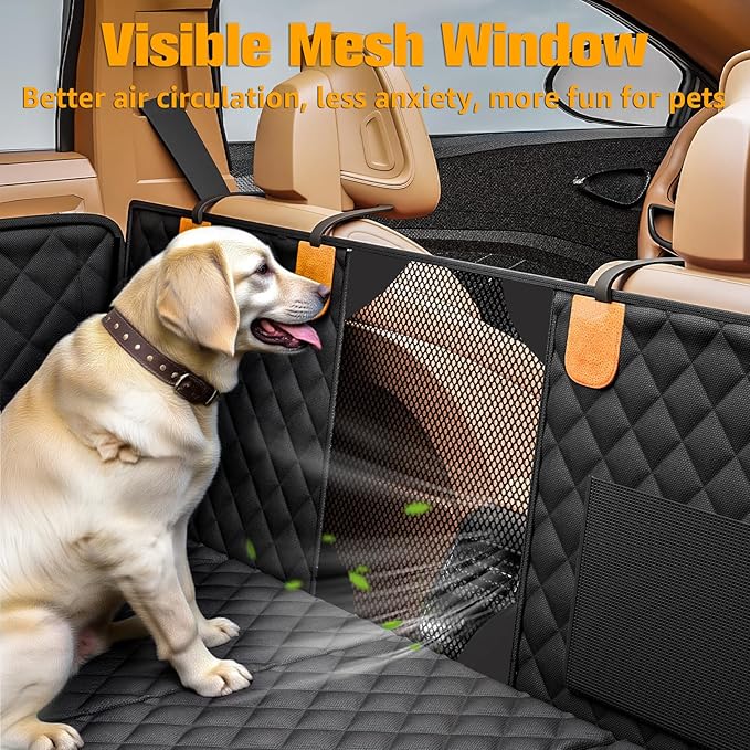 Back Seat Extender for Dogs, Hard Bottom Dog Car Seat Cover - Supports 400lbs, Rear Seat Pet Cover with Mesh Window, Waterproof Dog Hammock for Car SUV and Trucks