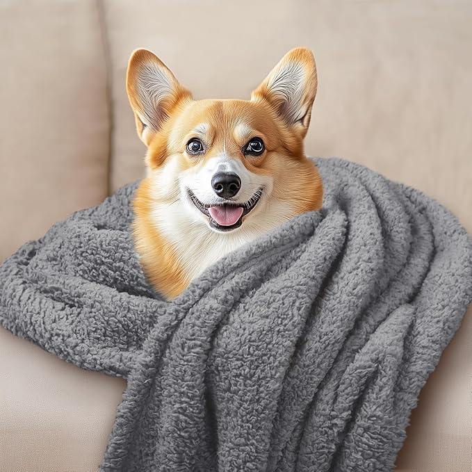 1 Pack 3 Calming Blankets Fluffy Premium Fleece Pet Blanket Soft Sherpa Throw for Dog Puppy Cat Grey Small (23" x16'')