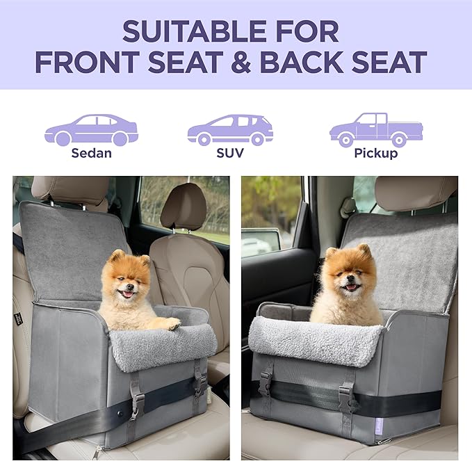Lesure Dog Car Seat for Small Dogs, Foldable Pet Car Seat with Clip-On Safety Leash, Waterproof Puppy Booster Car Seat for Small Pets Under 25lbs, Portable Doggie Carseat Travel Carrier Bed, Grey