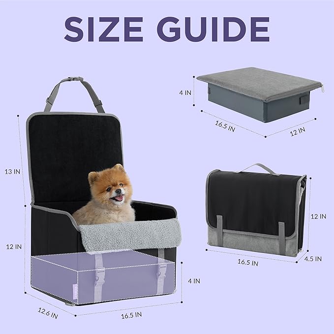 Lesure Dog Car Seat for Small Dogs, Foldable Pet Car Seat with Clip-On Safety Leash, Waterproof Puppy Booster Car Seat for Small Pets Under 25lbs, Portable Doggie Carseat Travel Carrier Bed, Grey
